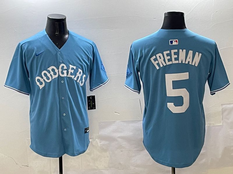Men Los Angeles Dodgers #5 Freeman Light Blue Throwback Game 2025 Nike MLB Jersey style 13->los angeles dodgers->MLB Jersey